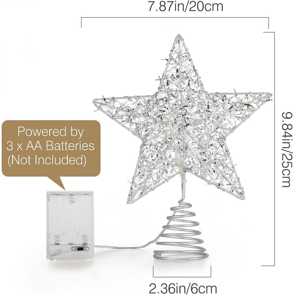 Star Tree Topper. Batteridriven Julstjärna Treet Top Dekorativ Ljus Med Silver Strips. 20 led ljus jul