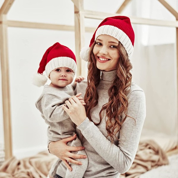 Familjematchande julmössa Vintervärmare Mamma & Baby Stickad Cap Xmas Förälder-barn Pom Mössa Santaa