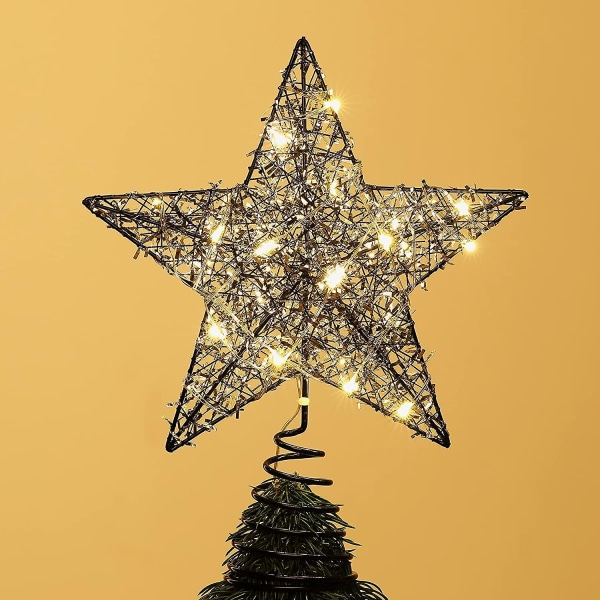 Star Tree Topper. Batteridriven julstjärna trädtopp med timer dekorativt ljus med silverremsor. 20 LED