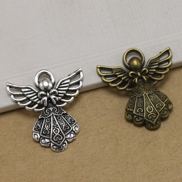12 st Antika Wing Guardian Angel Charms Pärlor Hängen för smyckestillverkning