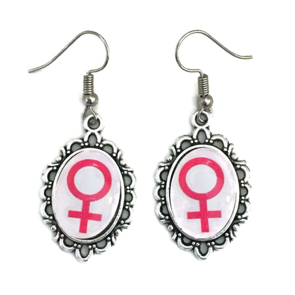 Øreringe Feminist Venus Kvinde Symbol Feminisme Pink / Hvid Multicolor