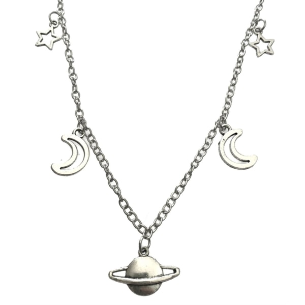 Choker - Saturn - Stars - Crescent Moons Silver