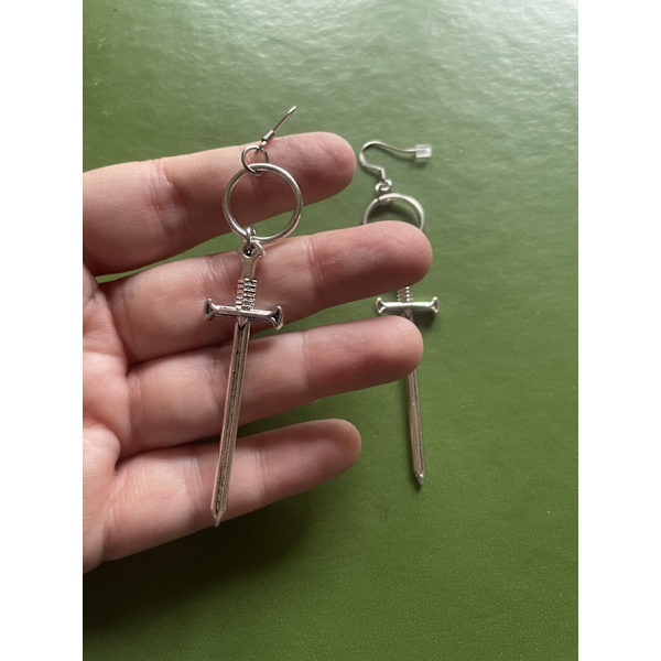Earrings - Sword - O-ring Silver