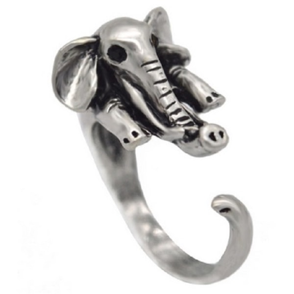 Elefantring i antik sølv Dyremønster Elefant Silver