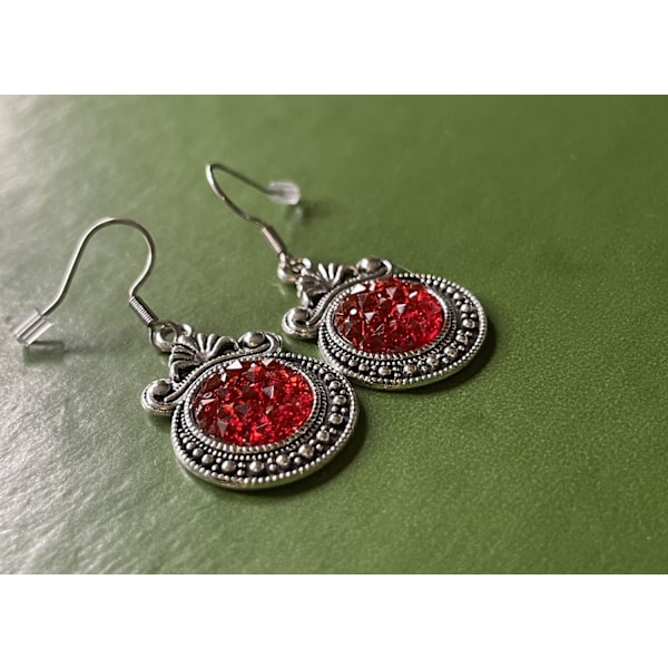 Örhängen Glitter RÖD Druz Glitter Rostfri Krok Red