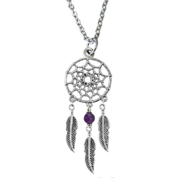 Halsband Drömfångare Ametist Mandala Rostfri kedja Boho Hippie Purple