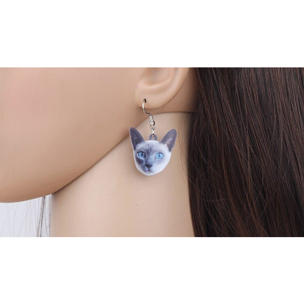Earrings - Cat - Siamese - Acrylic Multicolor
