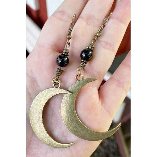 Örhängen Halvmåne Crescent Moon Onyx Brons Pagan Brun