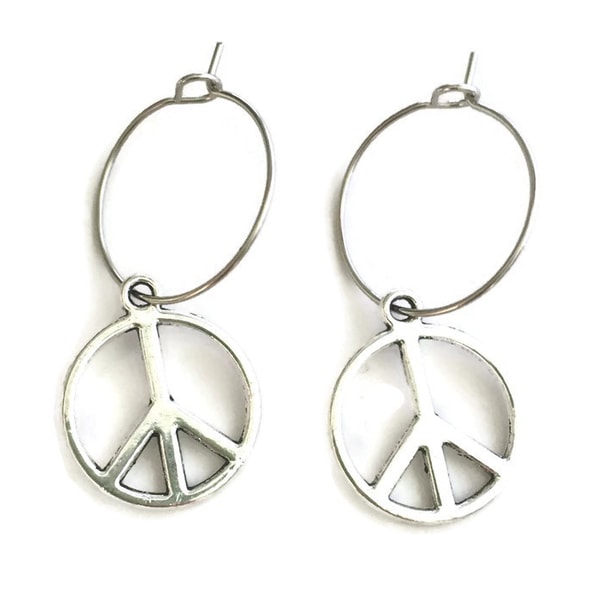 Kreolit korvakorut Peace Peace Symbol - 2 kokoa Silver 3cm