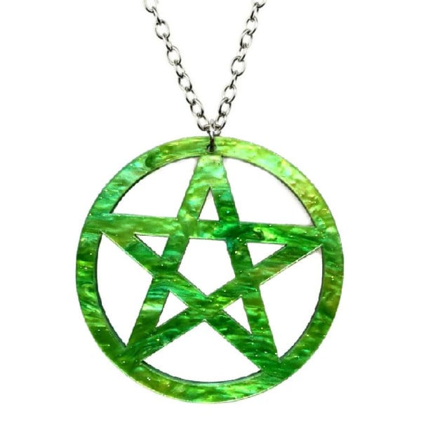 Necklace - Pentagram - Oversize - Acrylic - Green/Marble Black