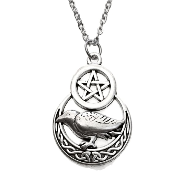 Necklace - Raven - Pentagram - Crescent Moon