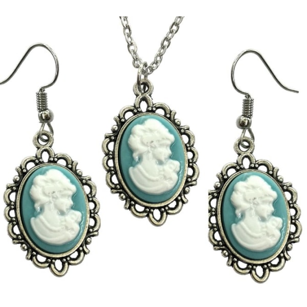 Necklace - Earrings - Set - Camé - Blue White