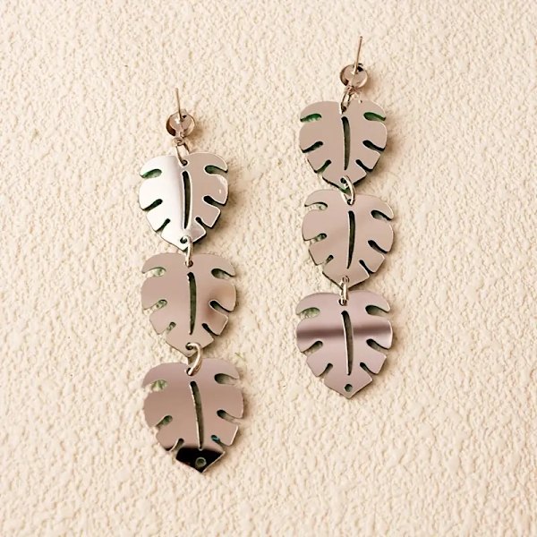 Earrings - Acrylic - Flowers - Monstera Green