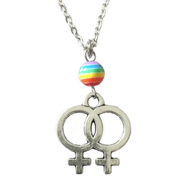 Halskjede - Dobbelt kvinnesymbol - Pride - Perle - Regnbue Multicolor