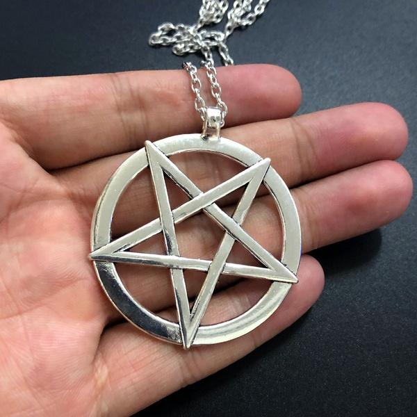 Halsband Pentagram XL Inverterat Ockultism Wicca Pagan 50 cm Silver