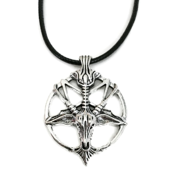 Necklace - Pentagram - Inverted - Goat - Occult - Cord Silver