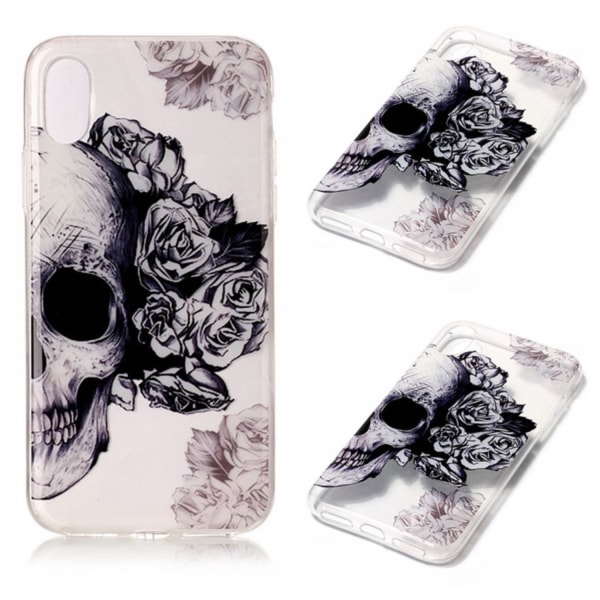 iPhone XR Dödskalle Rosor Skull Blommor Svart/Vit Svart