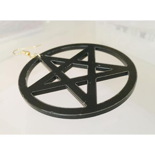 Earrings - Pentagram - Acrylic - Black - Oversize - Black Hooks Black