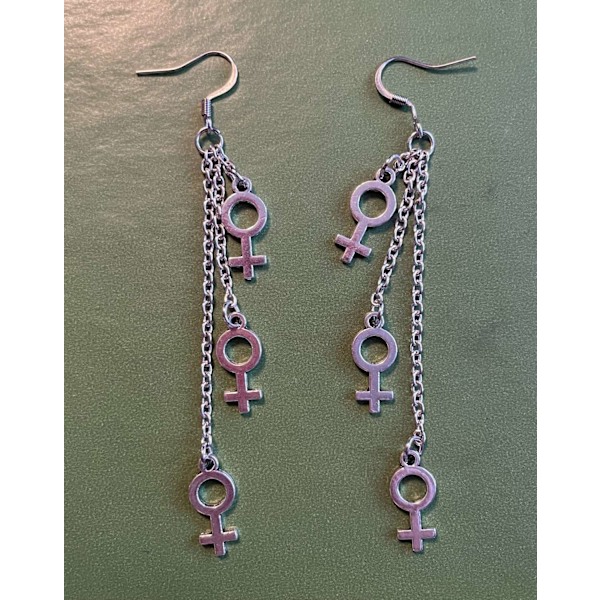 Earrings - Female Symbol - Triple - Chain Silver