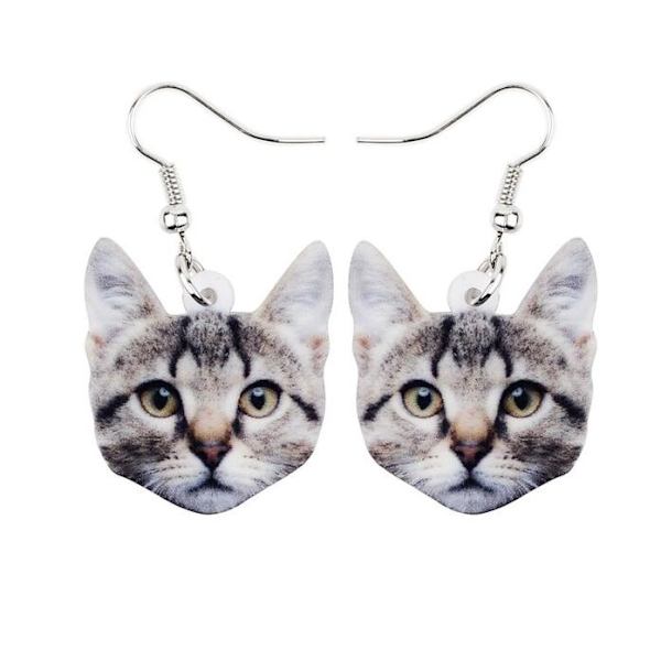 Earrings - Cat - Tabby - Acrylic Multicolor