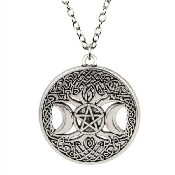 Halsband Pentagram Måne Wicca Pagan Triple Moon Silver