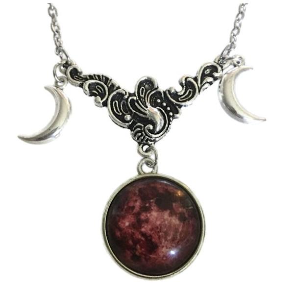 Choker Halvmåne Wicca Blodmåne Pagan Triple Moon Röd