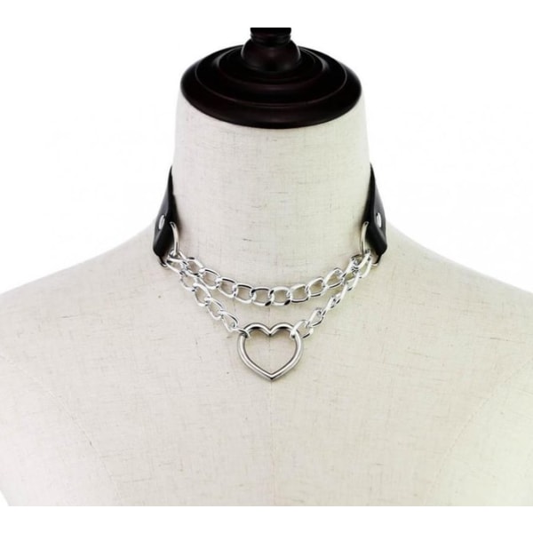 Choker Hjärta Collar SVART PU-läder Halsband Goth Harness Svart