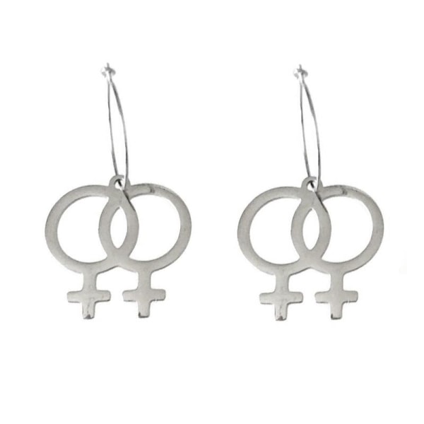 Earrings - Creoles - Double Female Symbol - Gay Silver