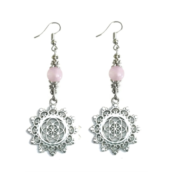 Earrings - Seed of Life - Mandala - Rose Quartz Pink