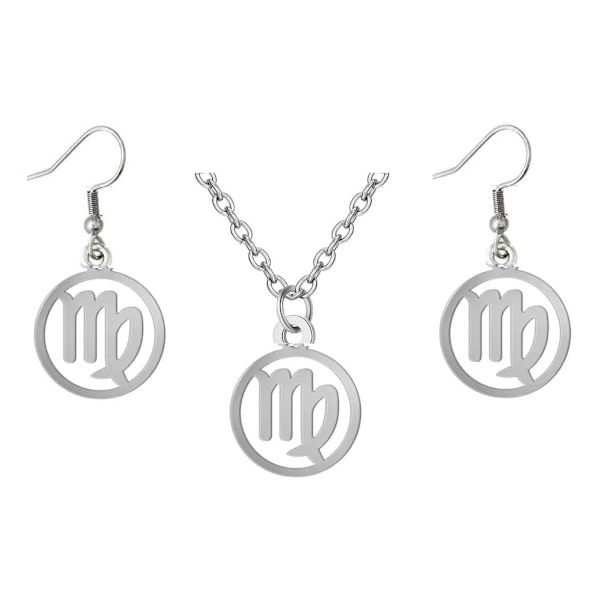 Örhängen Halsband 3-del Stjärntecken JUNGFRUN Zodiak Rostfritt Silver