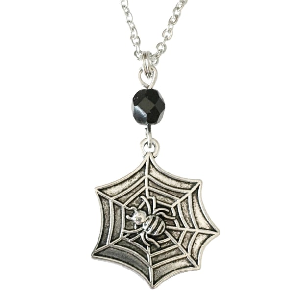 Halskjede - Choker - Edderkopp - Web - Perle - Svart Black