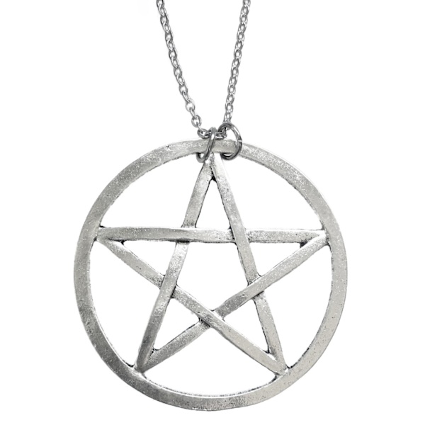 Halsband Pentagram XL Wicca Pagan Rostfri kedja 60 cm Silver