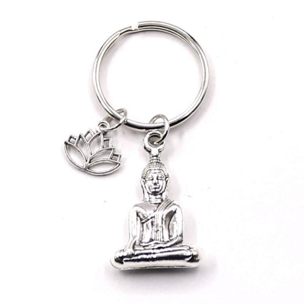 Nyckelring Buddha Lotus Buddhism Yoga Blomma Silver