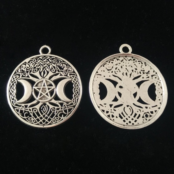 Halskæde - Pentagram - Triple Moon - Kæde Silver