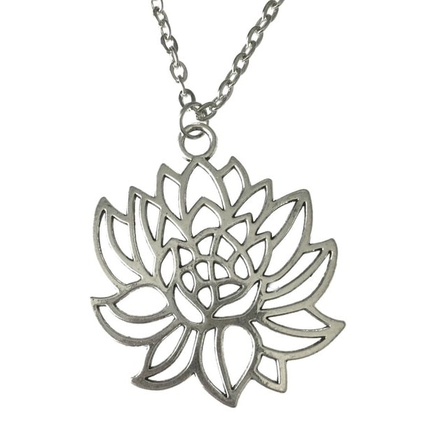 Halsband Lotusblomma Buddhism Yoga Lotus Symbol Lång kedja Silver
