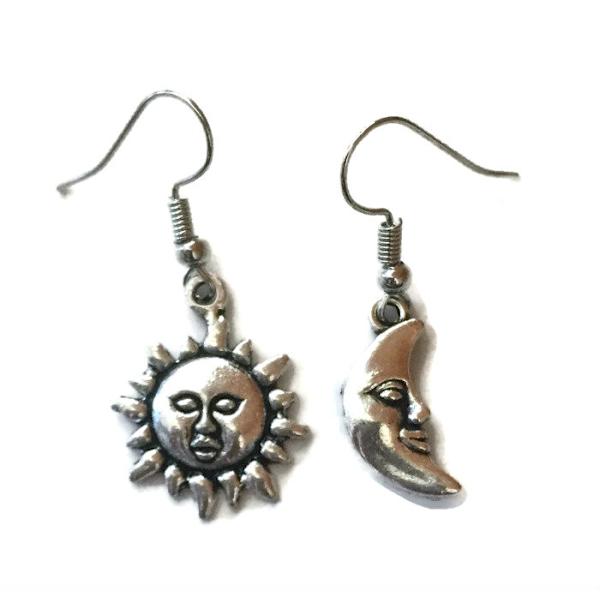 Örhängen - Sol Måne Assymetriska - Pagan Boho Silver