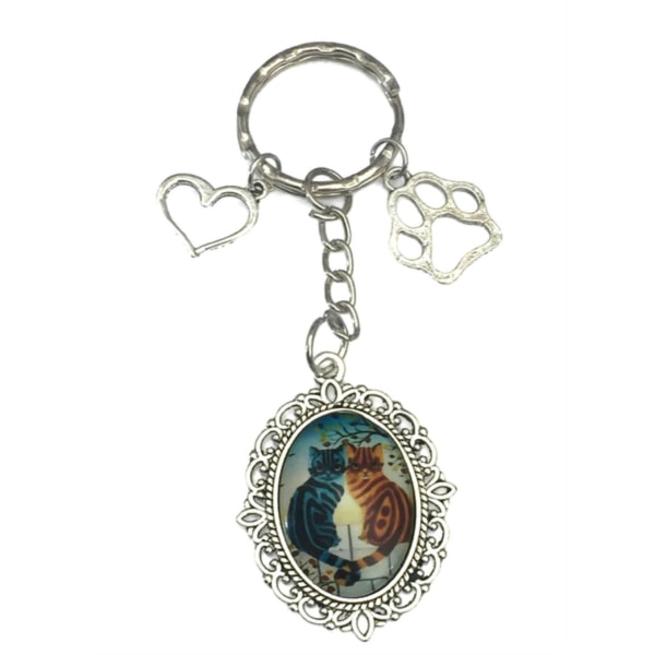 Keyring - Cats - Paw - Heart Silver