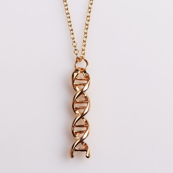 Halsband DNA Spiral Molekyl Guldfärg Kemi Mini