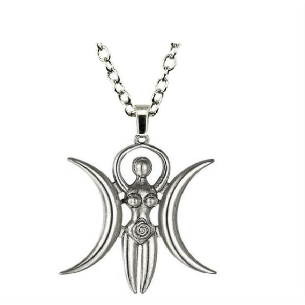Halsband Triple Moon Goddess Gudinna Pagan Rostfri Kedja Silver