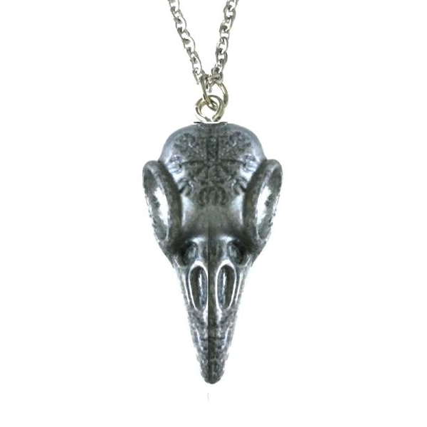 Necklace - Raven - Skull - Runes Silver