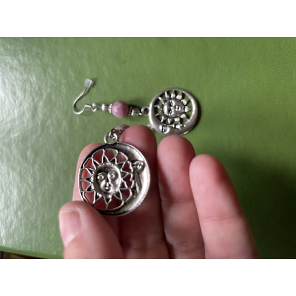 Earrings - Crescent Moon - Sun - Lepidolite Turquoise