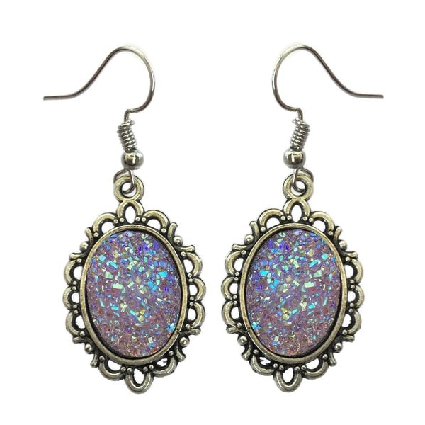 Earrings - Glitter - Druzy - Victorian - Opal/Purple Purple