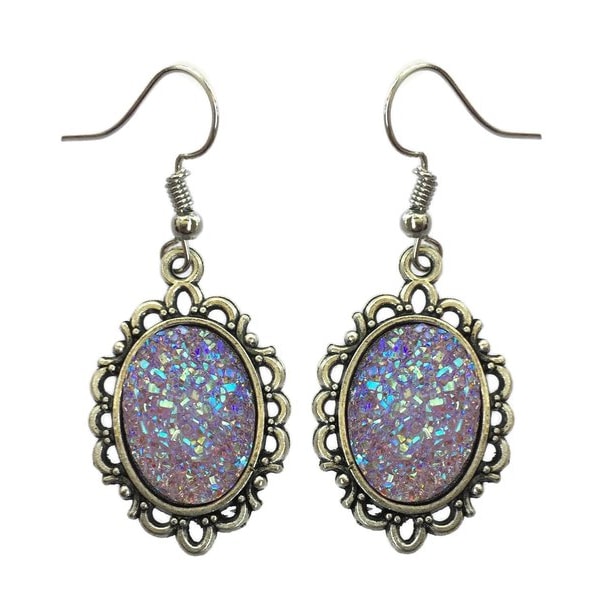 Øreringe - Glitter - Druzy - Victoriansk - Opal/Lilla Purple