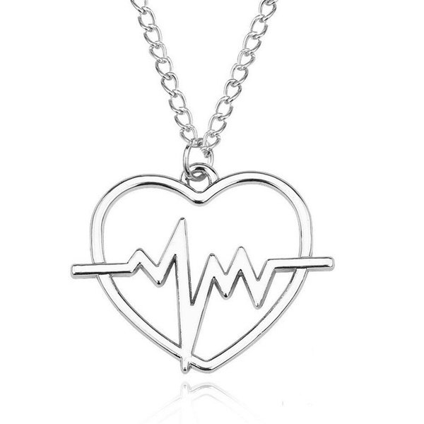 Halsband Hjärtslag Pulse EKG Heatbeat Hjärta Silver Silver