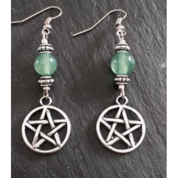 Örhängen Pentagram Aventurin  Wicca Pagan Rostfri Krok Brown
