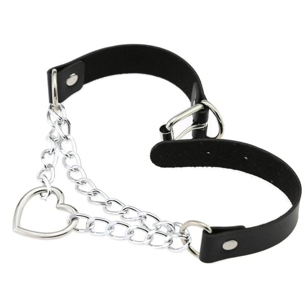 Choker Hjärta Collar SVART PU-läder Halsband Goth Harness Svart