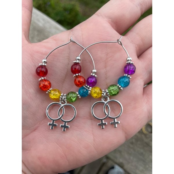 Earrings - Creoles - Double Female Symbol - Pride - Beads Multicolor