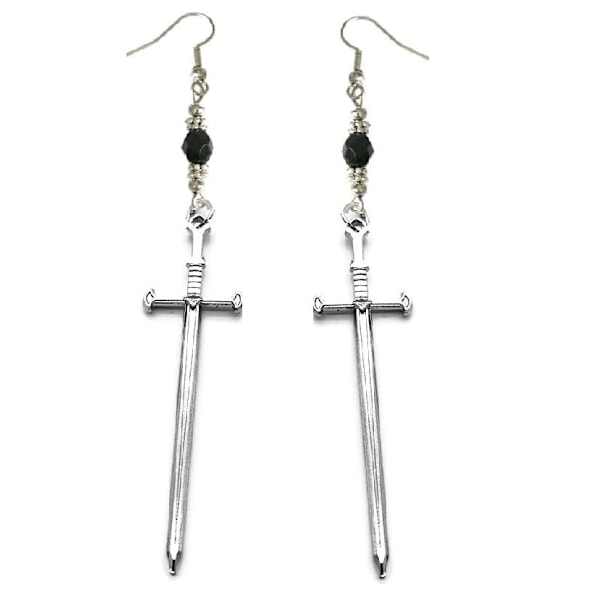 Earrings - Sword  - Bead - Black Silver