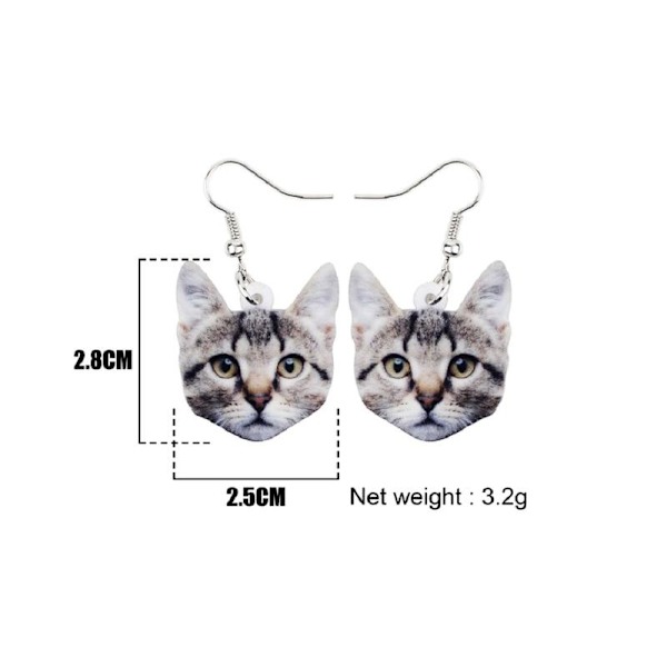 Earrings - Cat - Tabby - Acrylic Multicolor
