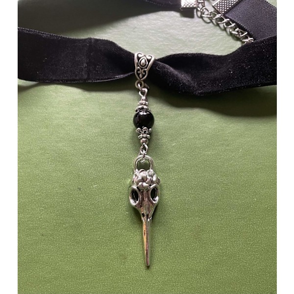 Choker Raven Skull Onyx Skelett Skull Korp Svart